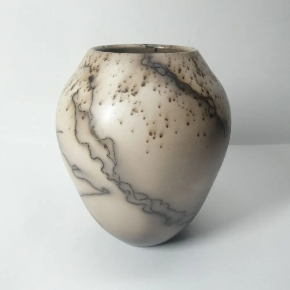 Horse Hair Raku Vase Signed Studio Art Pottery 6.5